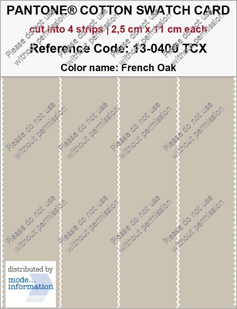PANTONE COTTON SWATCH CARD 13-0400 TCX French Oak (cut into 4 strips | 2,5 cm x 11 cm)
