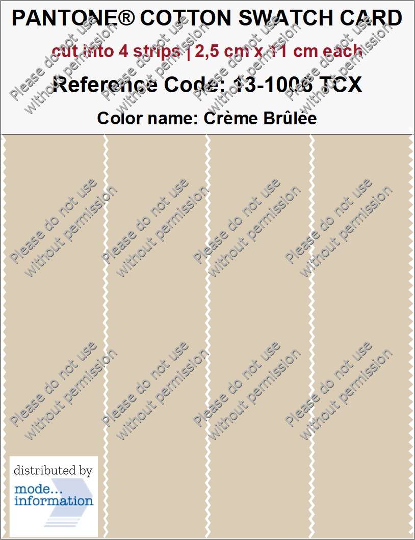 PANTONE COTTON SWATCH CARD 13-1006 TCX Crème Brûlée (cut into 4 strips | 2,5 cm x 11 cm)