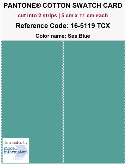 PANTONE COTTON SWATCH CARD 16-5119 TCX Sea Blue (cut into 2 strips |…