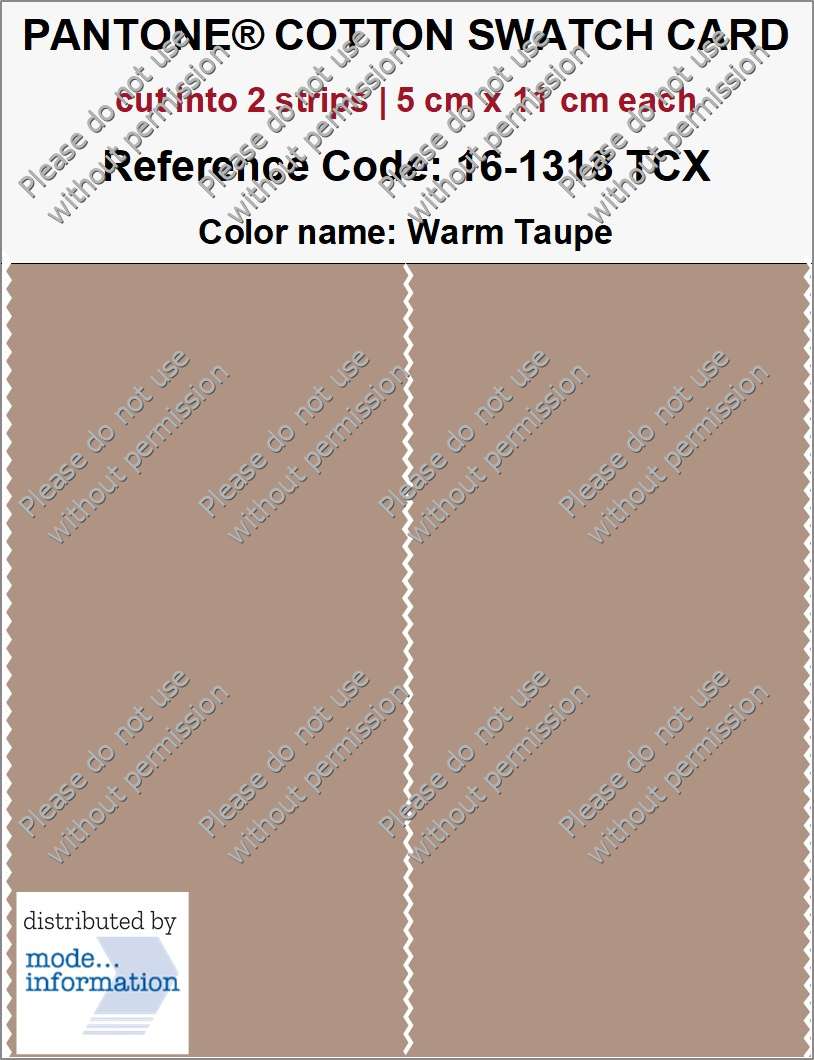 PANTONE COTTON SWATCH CARD 16-1318 TCX Warm Taupe (cut into 2 strips | 5 cm x 11 cm)