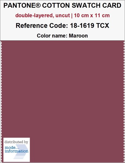 PANTONE COTTON SWATCH CARD 18-1619 TCX Maroon (double-layered, uncut…