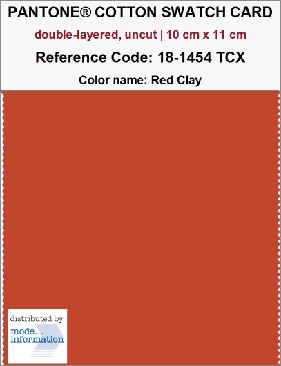 PANTONE COTTON SWATCH CARD 18-1454 TCX Red Clay (double-layered, unc…