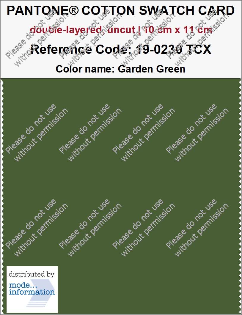 PANTONE COTTON SWATCH CARD 19-0230 TCX Garden Green (double-layered, uncut | 10 cm x 11 cm)