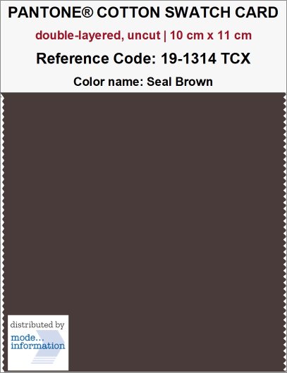 PANTONE COTTON SWATCH CARD 19-1314 TCX Seal Brown (double-layered, u…