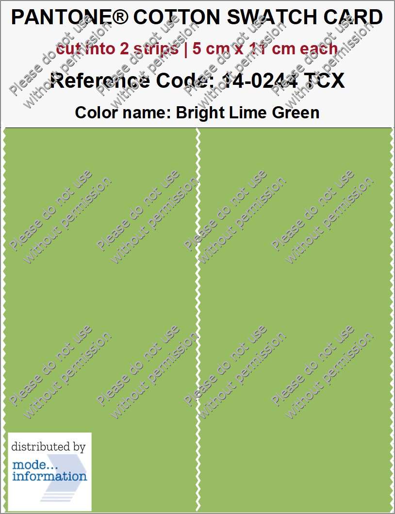 PANTONE COTTON SWATCH CARD 14-0244 TCX Bright Lime Green (cut into 2 strips | 5 cm x 11 cm)