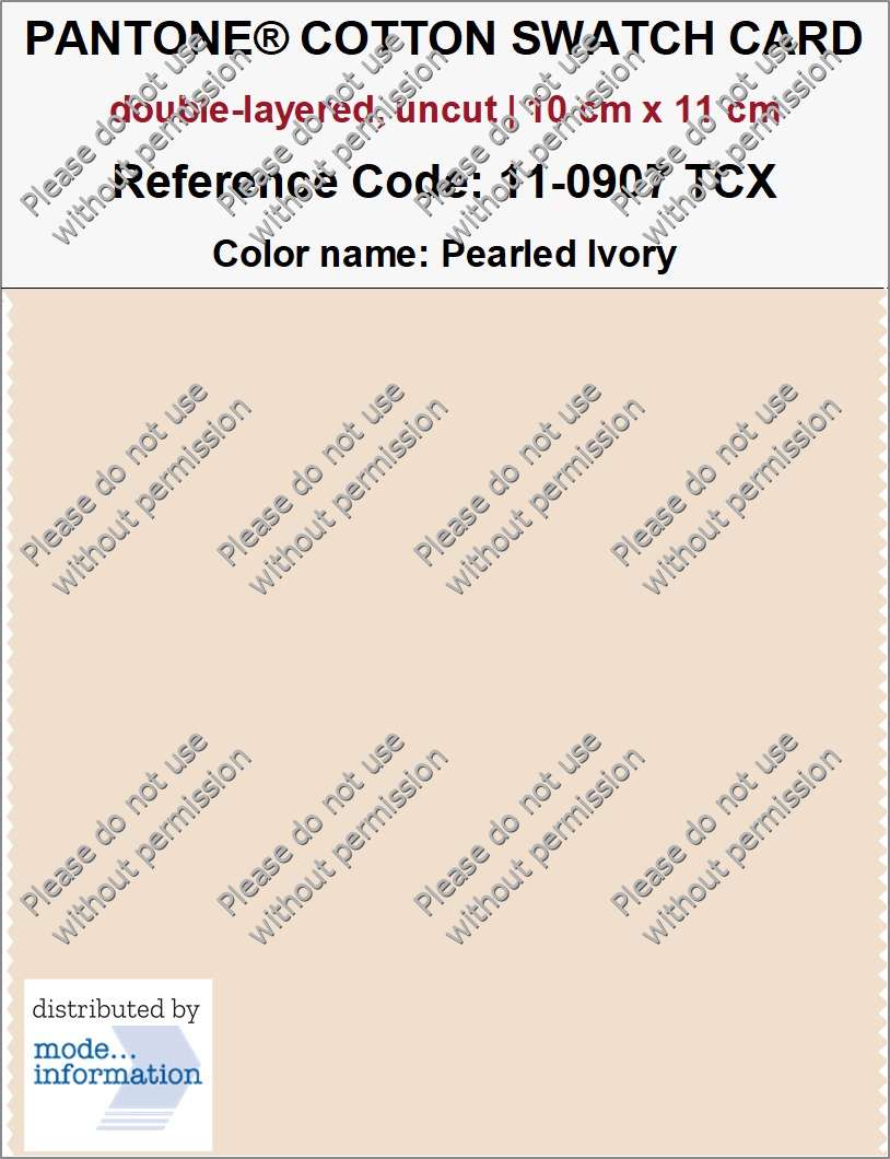 PANTONE COTTON SWATCH CARD 11-0907 TCX Pearled Ivory (double-layered, uncut | 10 cm x 11 cm)