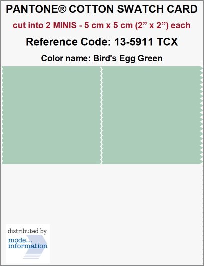 PANTONE COTTON SWATCH CARD 13-5911 TCX Bird's Egg Green (cut into 2…