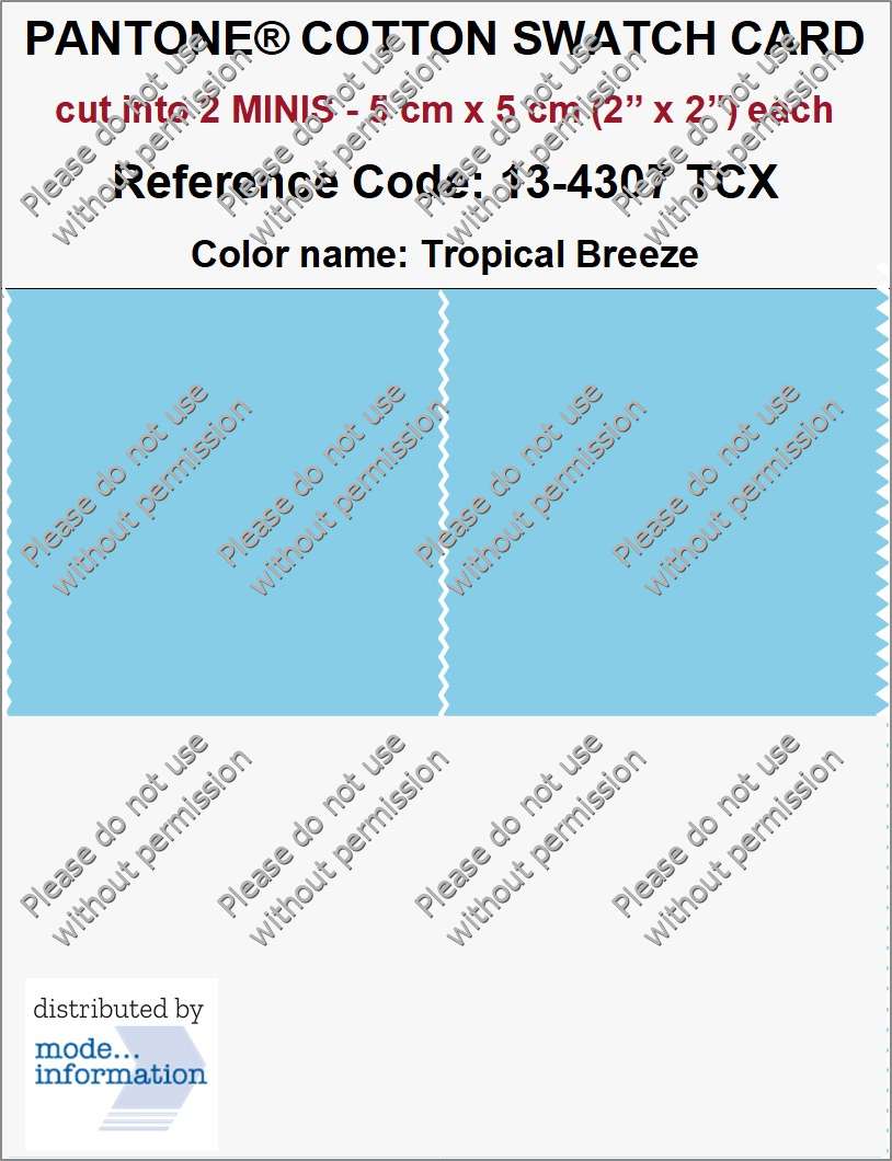 PANTONE COTTON SWATCH CARD 13-4307 TCX Tropical Breeze (cut into 2 MINIS | 5 cm x 5 cm)