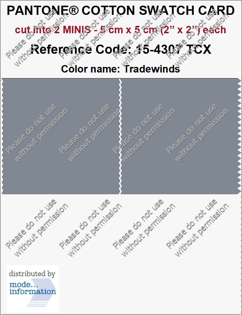 PANTONE COTTON SWATCH CARD 15-4307 TCX Tradewinds (cut into 2 MINIS | 5 cm x 5 cm)
