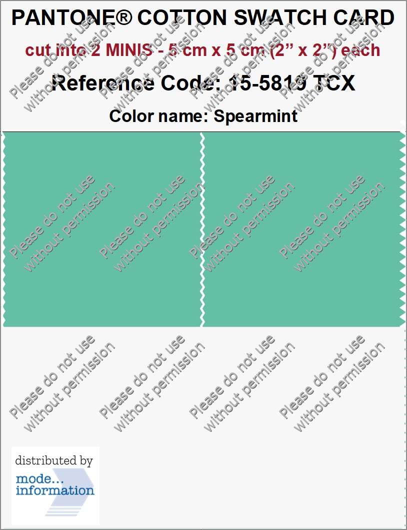 PANTONE COTTON SWATCH CARD 15-5819 TCX Spearmint (cut into 2 MINIS | 5 cm x 5 cm)