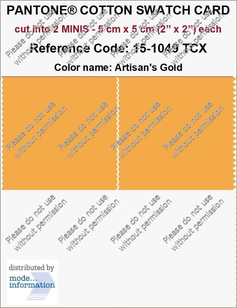 PANTONE COTTON SWATCH CARD 15-1049 TCX Artisan's Gold (cut into 2 MINIS | 5 cm x 5 cm)