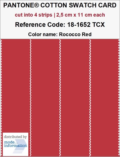 PANTONE COTTON SWATCH CARD 18-1652 TCX Rococco Red (cut into 4 strip…
