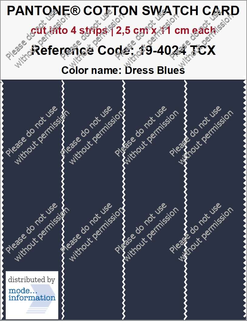 PANTONE COTTON SWATCH CARD 19-4024 TCX Dress Blues (cut into 4 strips | 2,5 cm x 11 cm)