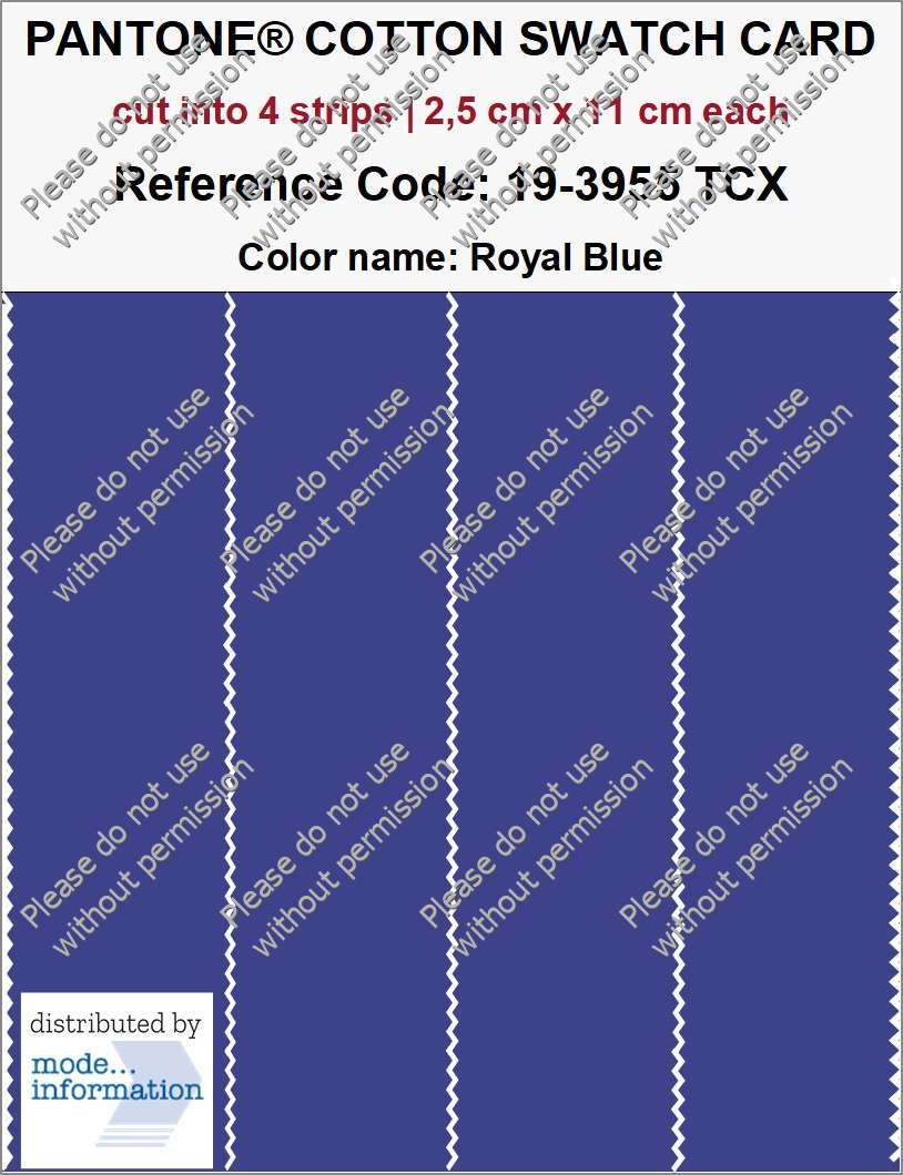 PANTONE COTTON SWATCH CARD 19-3955 TCX Royal Blue (cut into 4 strips | 2,5 cm x 11 cm)