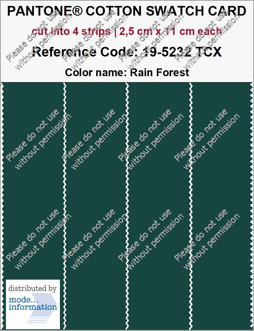 PANTONE COTTON SWATCH CARD 19-5232 TCX Rain Forest (cut into 4 strips | 2,5 cm x 11 cm)