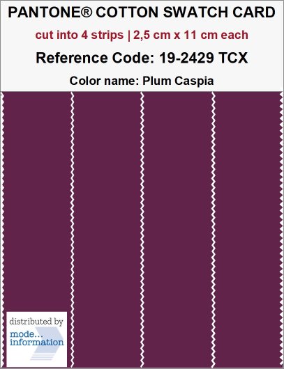 PANTONE COTTON SWATCH CARD 19-2429 TCX Plum Caspia (cut into 4 strip…