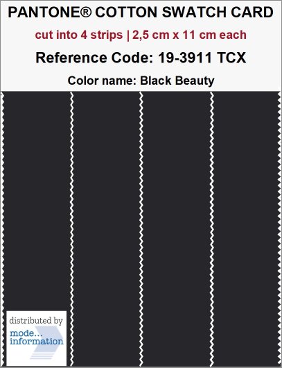 PANTONE COTTON SWATCH CARD 19-3911 TCX Black Beauty (cut into 4 stri…