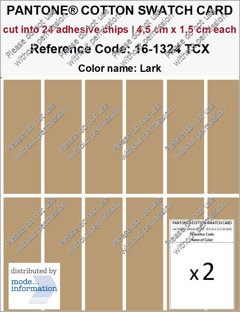 PANTONE COTTON SWATCH CARD 16-1324 TCX Lark (cut into 24 adhesive chips | 4,5 cm x 1,5 cm)