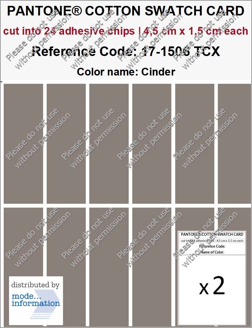 PANTONE COTTON SWATCH CARD 17-1506 TCX Cinder (cut into 24 adhesive chips | 4,5 cm x 1,5 cm)