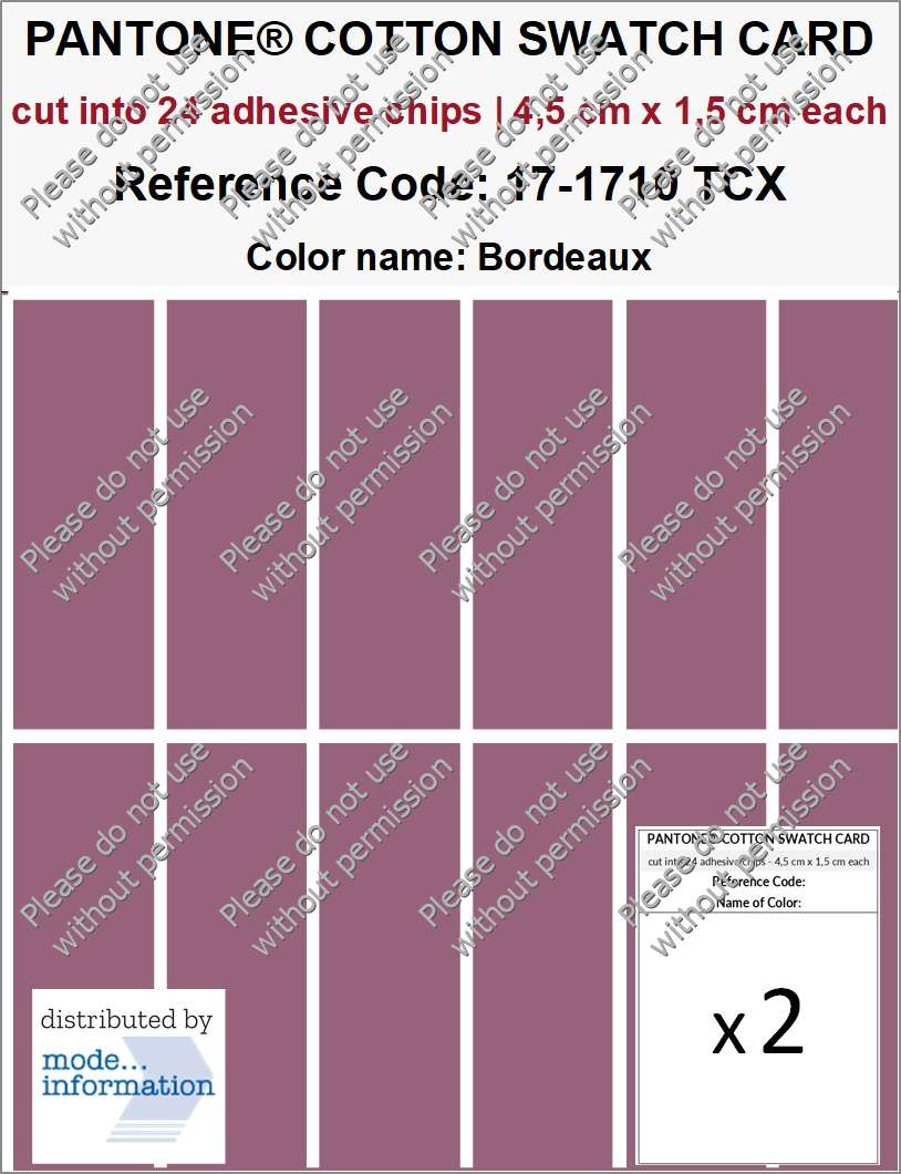 PANTONE COTTON SWATCH CARD 17-1710 TCX Bordeaux (cut into 24 adhesive chips | 4,5 cm x 1,5 cm)