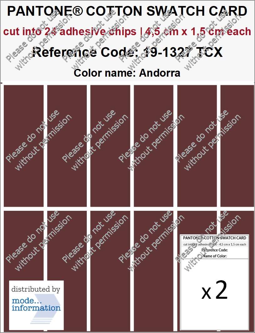 PANTONE COTTON SWATCH CARD 19-1327 TCX Andorra (cut into 24 adhesive chips | 4,5 cm x 1,5 cm)