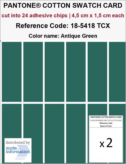 PANTONE COTTON SWATCH CARD 18-5418 TCX Antique Green (cut into 24 ad…