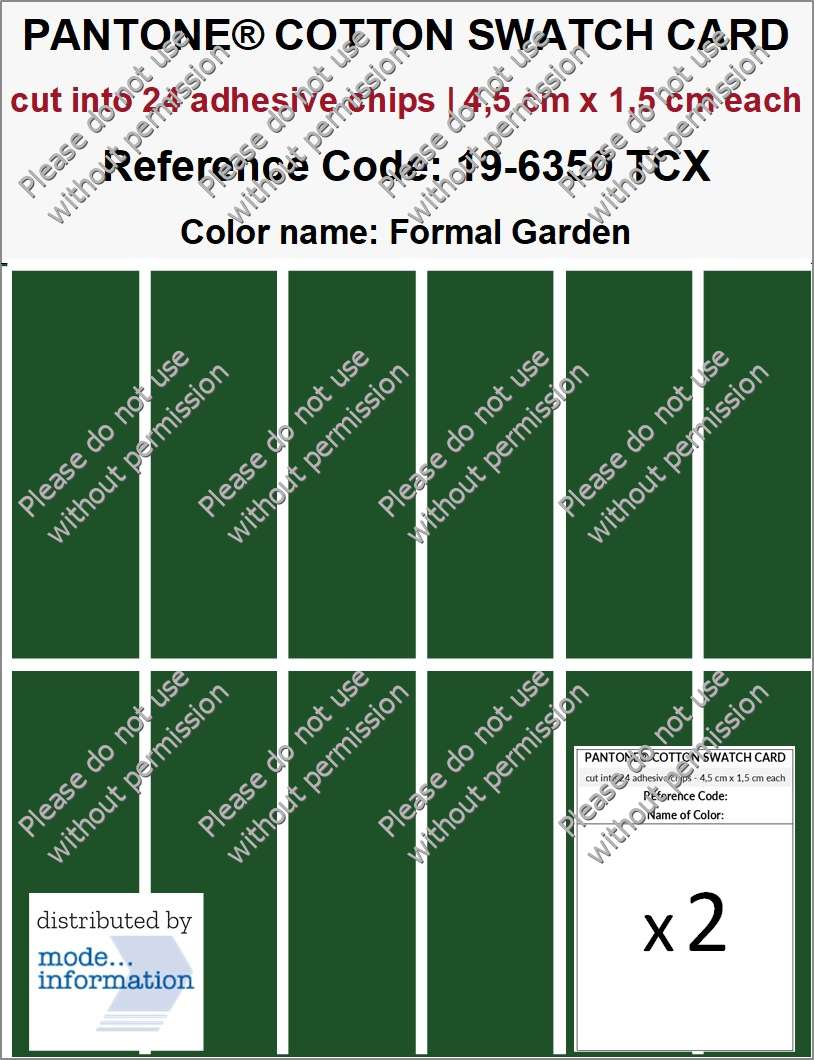 PANTONE COTTON SWATCH CARD 19-6350 TCX Formal Garden (cut into 24 adhesive chips | 4,5 cm x 1,5 cm)
