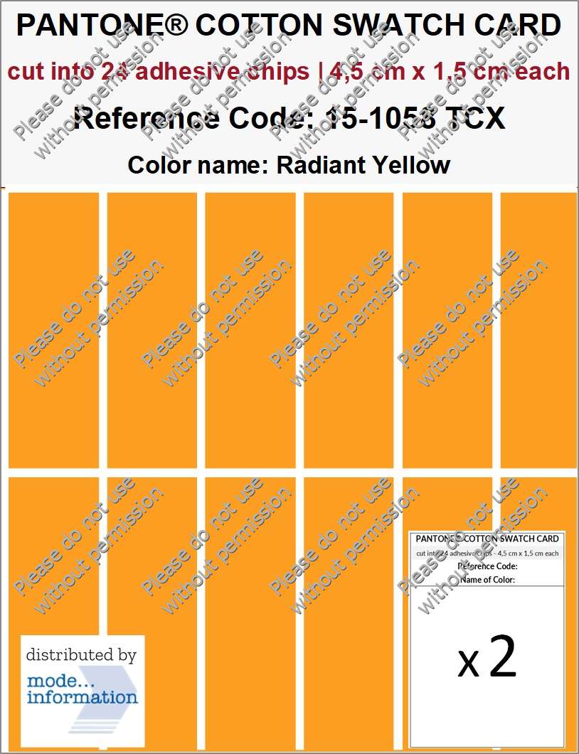 PANTONE COTTON SWATCH CARD 15-1058 TCX Radiant Yellow (cut into 24 adhesive chips | 4,5 cm x 1,5 cm)