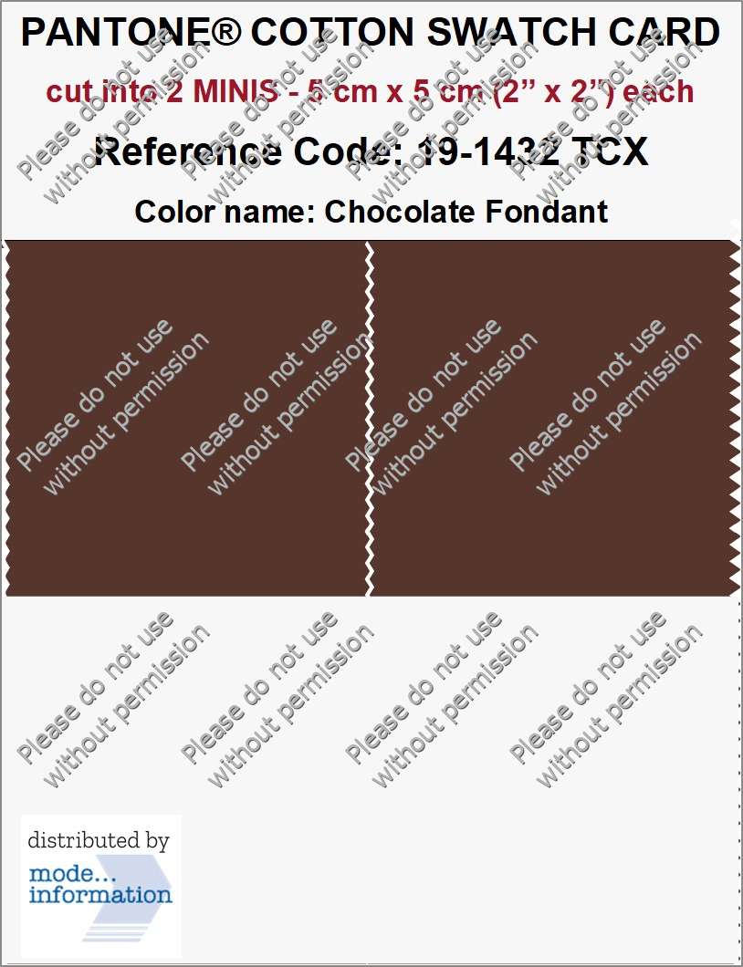 PANTONE COTTON SWATCH CARD 19-1432 TCX Chocolate Fondant (cut into 2 MINIS | 5 cm x 5 cm)