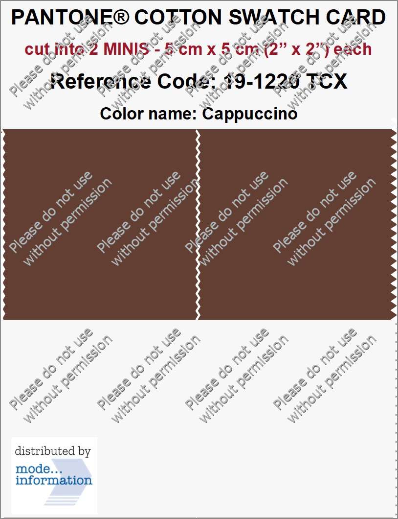 PANTONE COTTON SWATCH CARD 19-1220 TCX Cappuccino (cut into 2 MINIS | 5 cm x 5 cm)