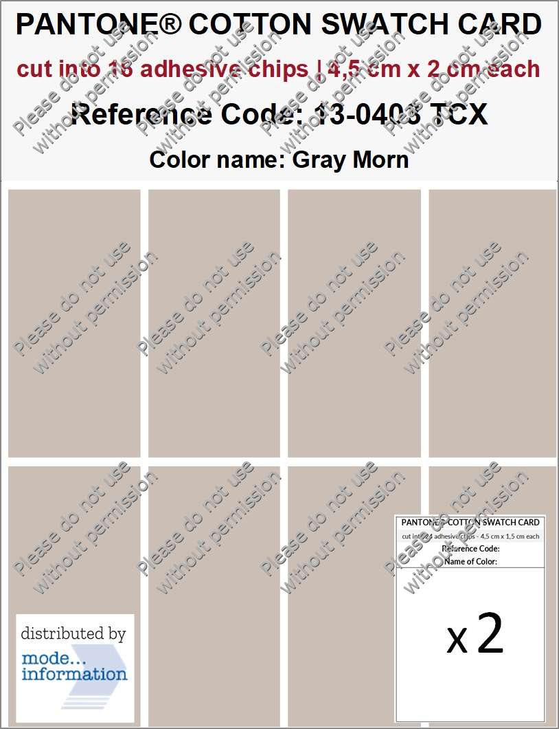 PANTONE COTTON SWATCH CARD 13-0403 TCX Gray Morn (cut into 16 adhesive chips | 4,5 cm x 2 cm)