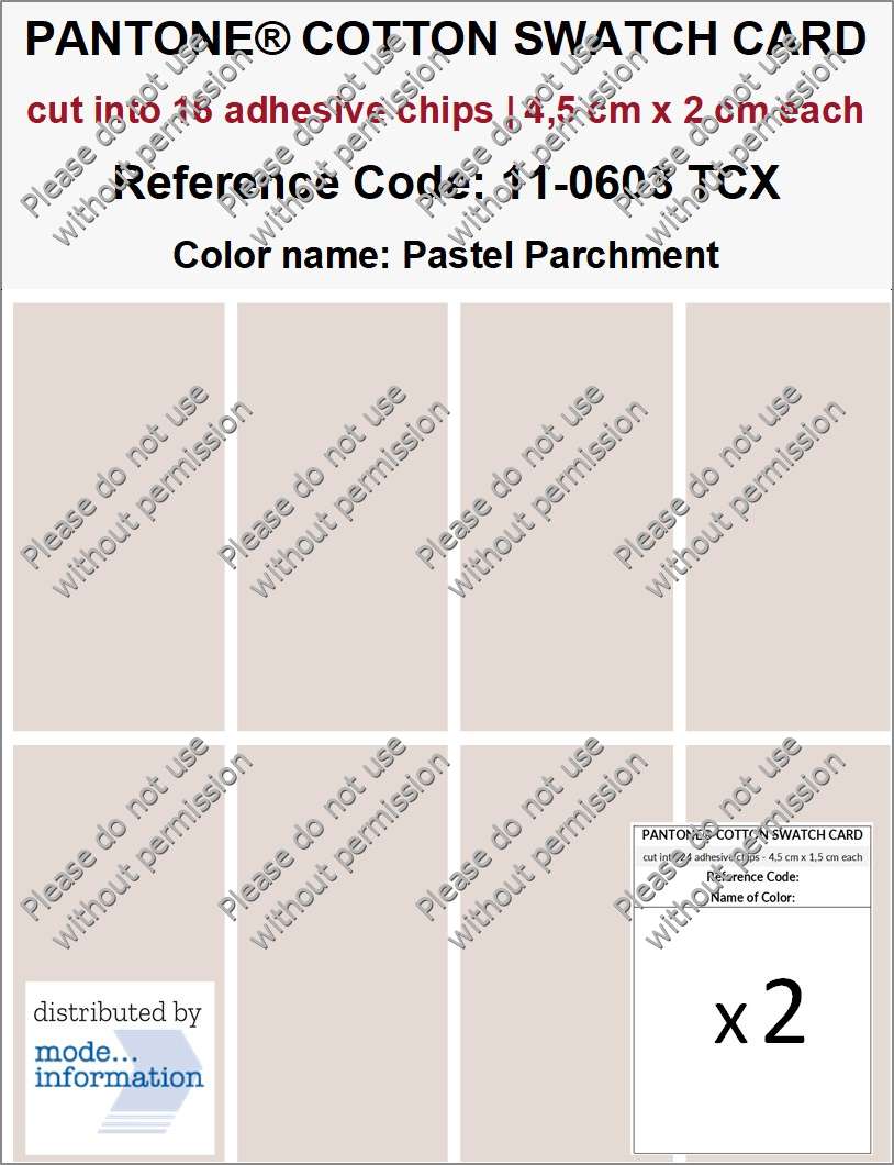 PANTONE COTTON SWATCH CARD 11-0603 TCX Pastel Parchment (cut into 16 adhesive chips | 4,5 cm x 2 cm)