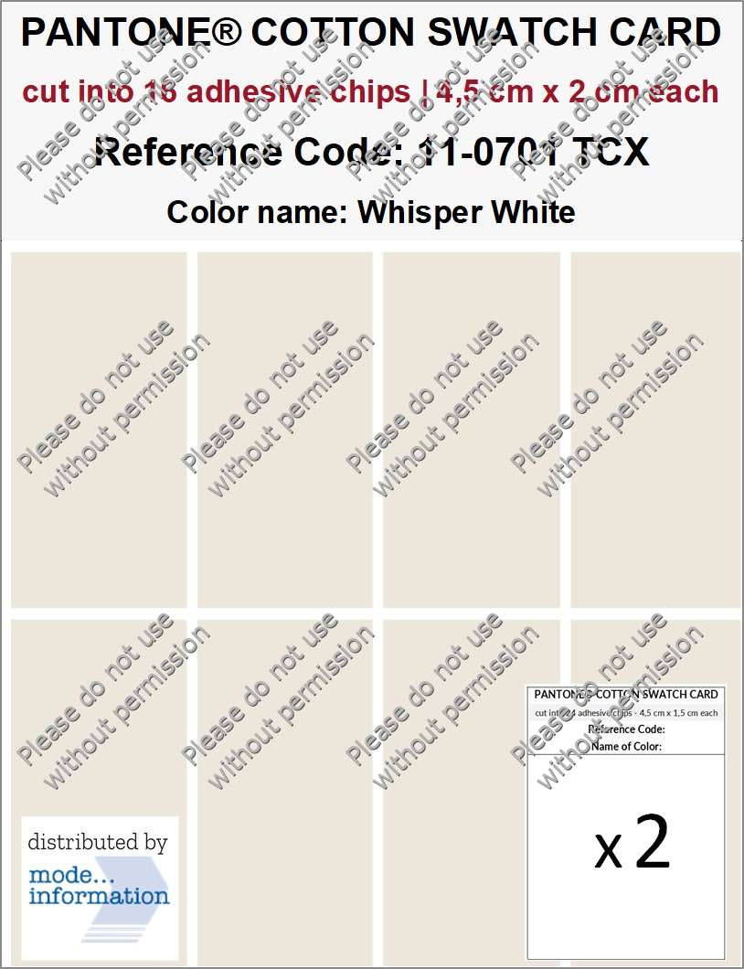 PANTONE COTTON SWATCH CARD 11-0701 TCX Whisper White (cut into 16 adhesive chips | 4,5 cm x 2 cm)