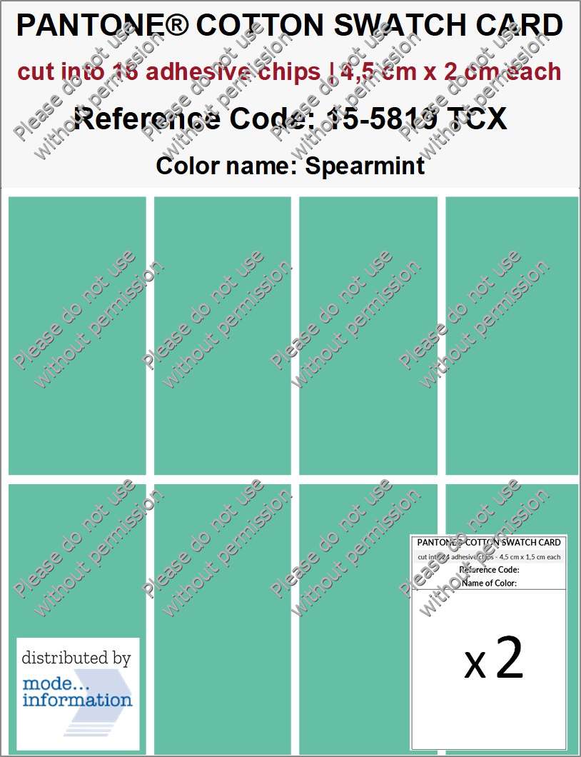 PANTONE COTTON SWATCH CARD 15-5819 TCX Spearmint (cut into 16 adhesive chips | 4,5 cm x 2 cm)