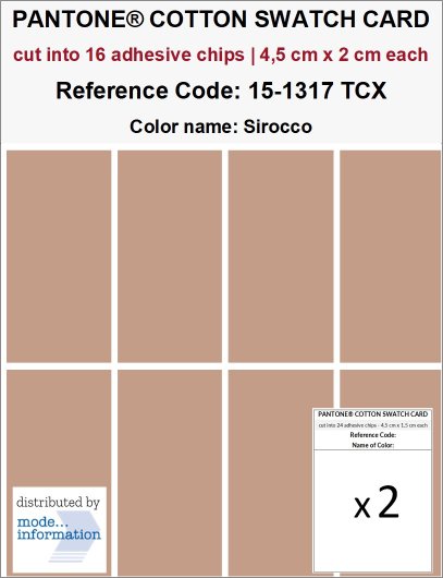 PANTONE COTTON SWATCH CARD 15-1317 TCX Sirocco (cut into 16 adhesive…