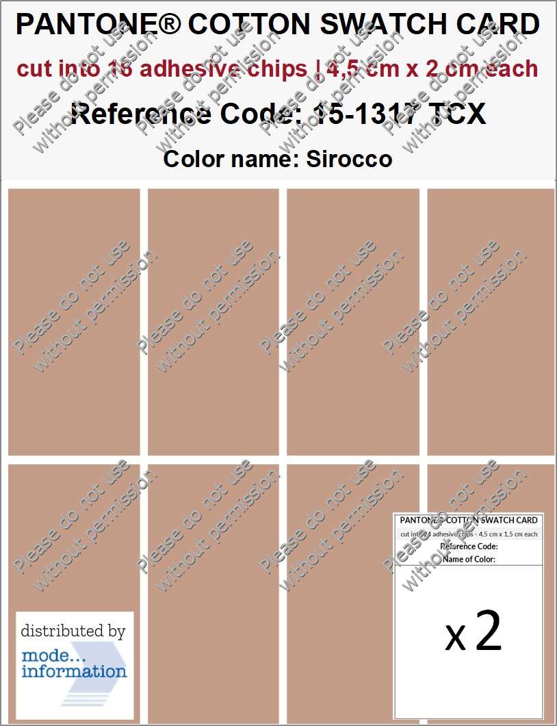 PANTONE COTTON SWATCH CARD 15-1317 TCX Sirocco (cut into 16 adhesive chips | 4,5 cm x 2 cm)