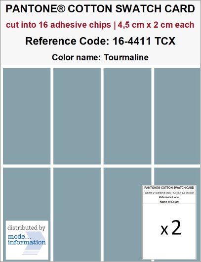 PANTONE COTTON SWATCH CARD 16-4411 TCX Tourmaline (cut into 16 adhes…