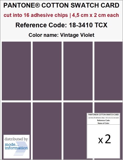 PANTONE COTTON SWATCH CARD 18-3410 TCX Vintage Violet (cut into 16 a…