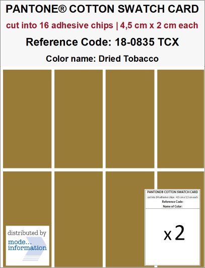 PANTONE COTTON SWATCH CARD 18-0835 TCX Dried Tobacco (cut into 16 ad…