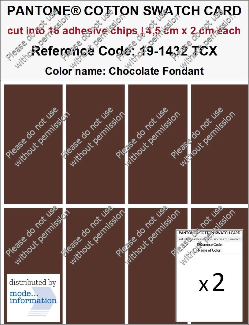 PANTONE COTTON SWATCH CARD 19-1432 TCX Chocolate Fondant (cut into 16 adhesive chips | 4,5 cm x 2 cm)
