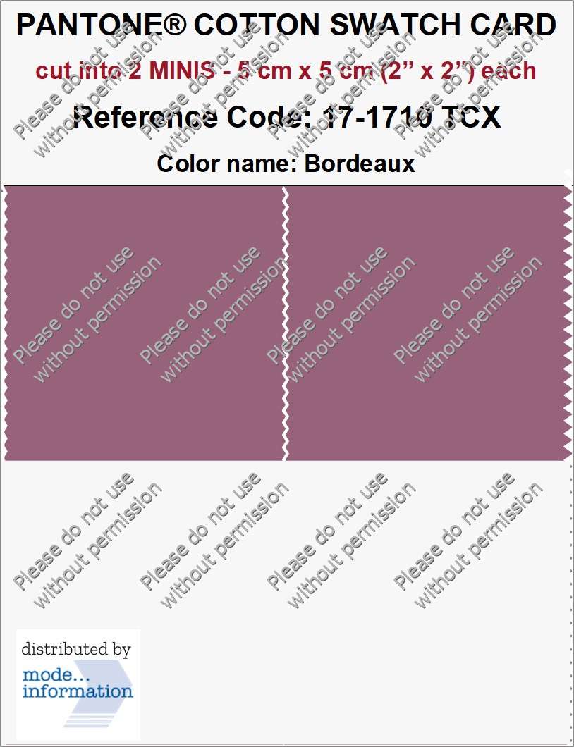 PANTONE COTTON SWATCH CARD 17-1710 TCX Bordeaux (cut into 2 MINIS | 5 cm x 5 cm)