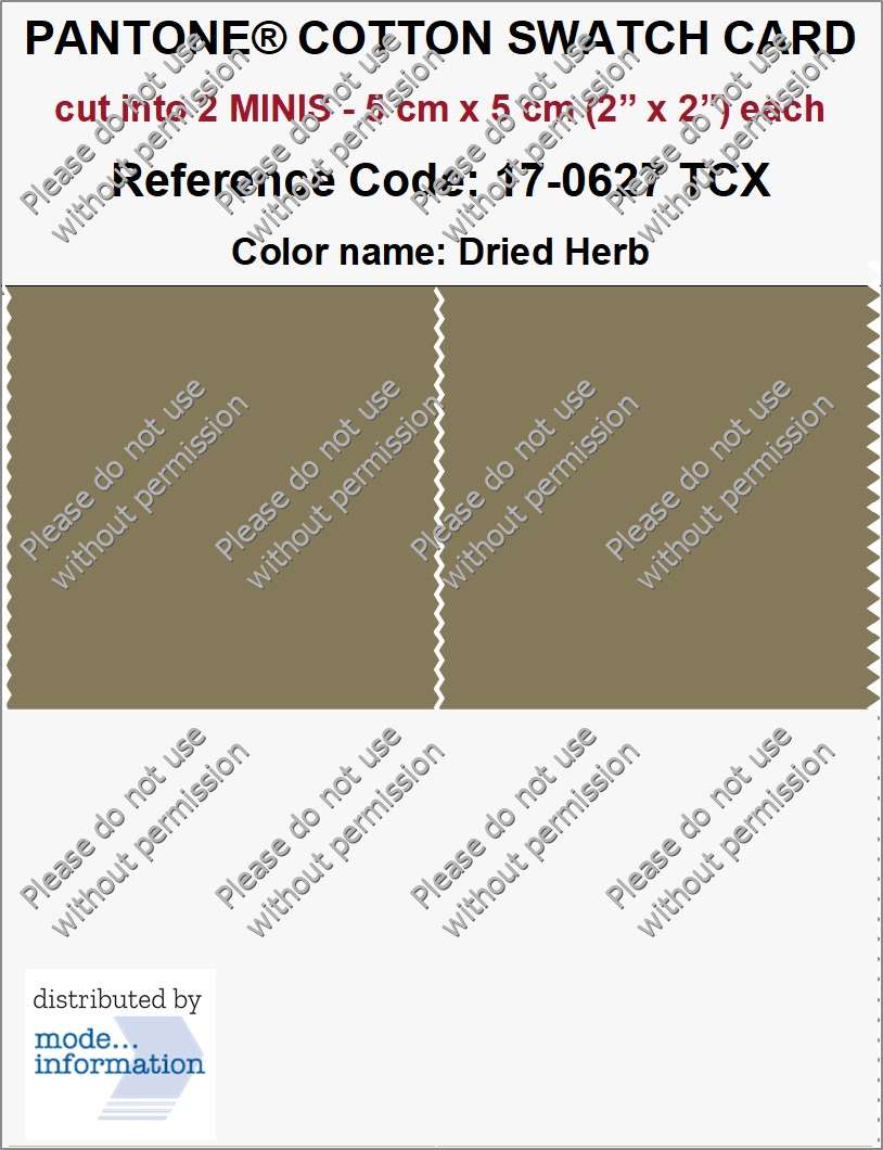 PANTONE COTTON SWATCH CARD 17-0627 TCX Dried Herb (cut into 2 MINIS | 5 cm x 5 cm)