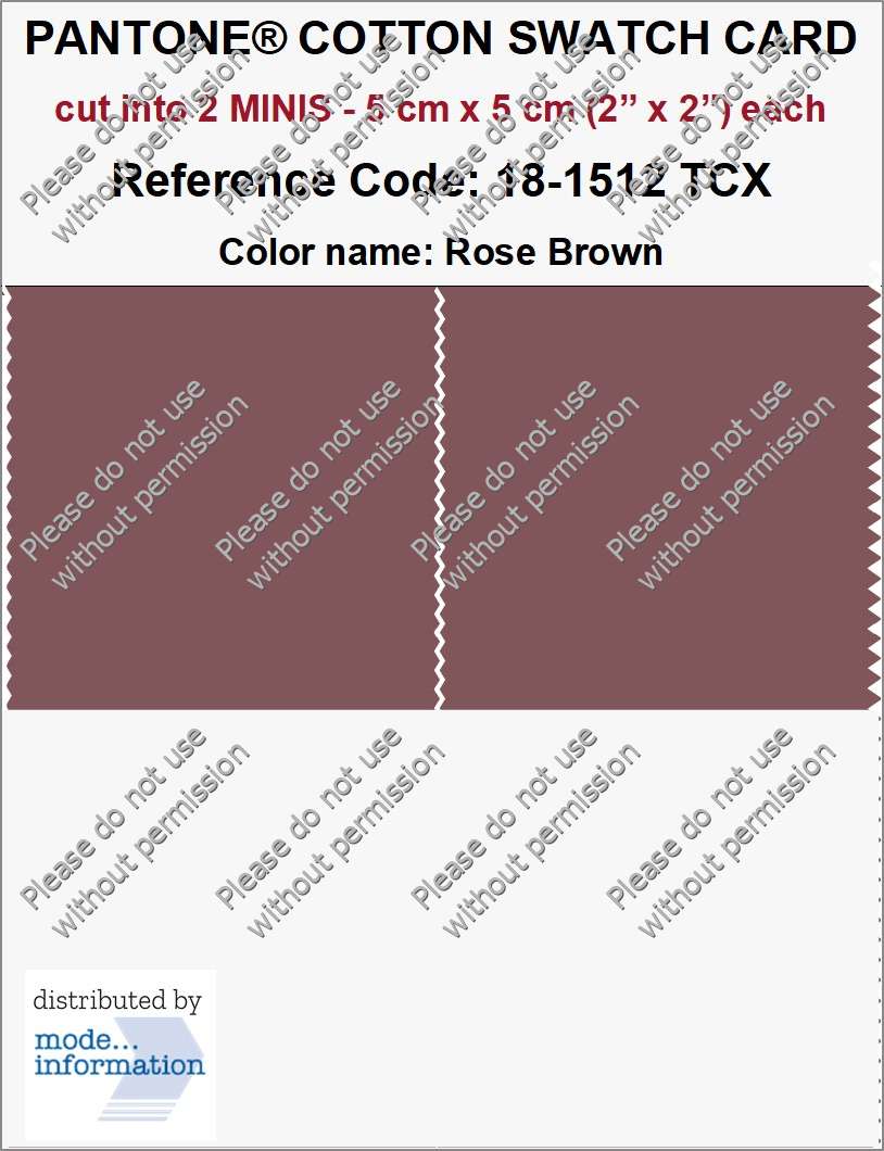 PANTONE COTTON SWATCH CARD 18-1512 TCX Rose Brown (cut into 2 MINIS | 5 cm x 5 cm)