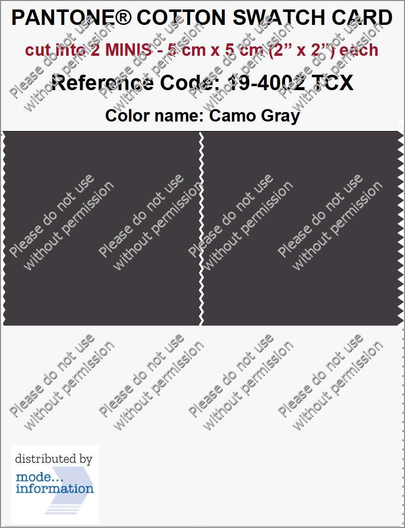 PANTONE® COTTON SWATCH CARD 19-4002 TCX Camo Gray (2_MINIS)